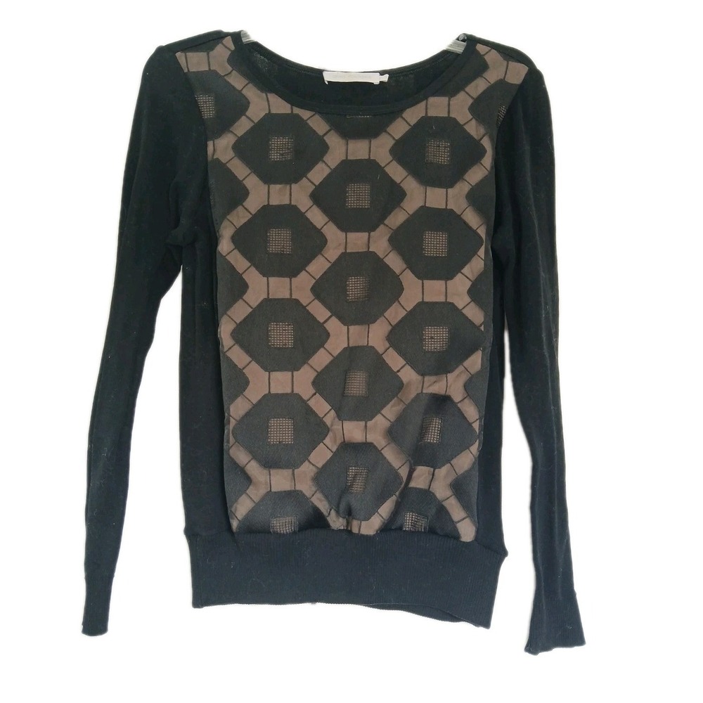Anne Fontaine Unisex Black Floral Pullover Crew Neck Cotton Size 36